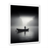 Solitary Longboat Misty Lake Minimal - Boat Canvas Wall Art