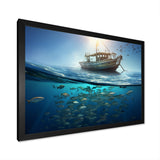 Boat Floating Above Fishes In The Turquoise Ocean - Boat Canvas Wall Art