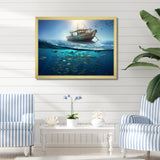 Boat Floating Above Fishes In The Turquoise Ocean - Boat Canvas Wall Art