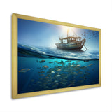 Boat Floating Above Fishes In The Turquoise Ocean - Boat Canvas Wall Art
