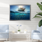 Boat Floating Above Fishes In The Turquoise Ocean - Boat Canvas Wall Art