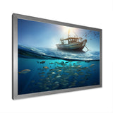 Boat Floating Above Fishes In The Turquoise Ocean - Boat Canvas Wall Art