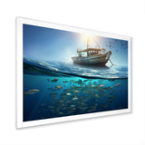 Boat Floating Above Fishes In The Turquoise Ocean - Boat Canvas Wall Art