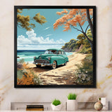 Vintage Old timer Classic Turquoise Car Beachside - Classic Cars Canvas Wall Art