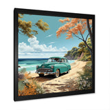 Vintage Old timer Classic Turquoise Car Beachside - Classic Cars Canvas Wall Art