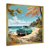 Vintage Old timer Classic Turquoise Car Beachside - Classic Cars Canvas Wall Art