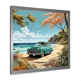 Vintage Old timer Classic Turquoise Car Beachside - Classic Cars Canvas Wall Art