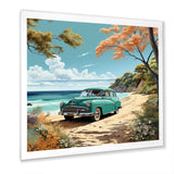 Vintage Old timer Classic Turquoise Car Beachside - Classic Cars Canvas Wall Art