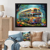 Magic Hippie Bus In The Flower Forest - Car Van Canvas Wall Art