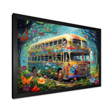 Magic Hippie Bus In The Flower Forest - Car Van Canvas Wall Art