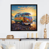 Magic Hippie Bus On The Beach - Car Van Canvas Wall Art