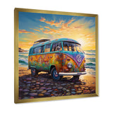 Magic Hippie Bus On The Beach - Car Van Canvas Wall Art