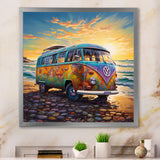Magic Hippie Bus On The Beach - Car Van Canvas Wall Art