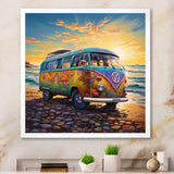 Magic Hippie Bus On The Beach - Car Van Canvas Wall Art