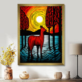 Minimal Red Alpaca Forest Sunset - Alpaca Wall Art Prints