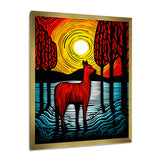 Minimal Red Alpaca Forest Sunset - Alpaca Wall Art Prints