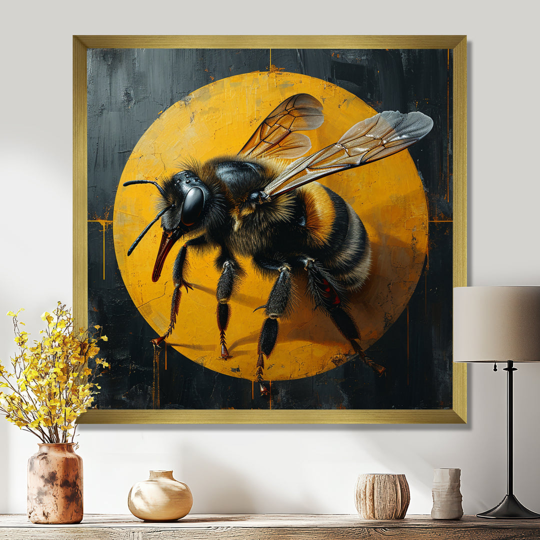 Honey Bee On Yellow - Bee Large Canvas Wall Art