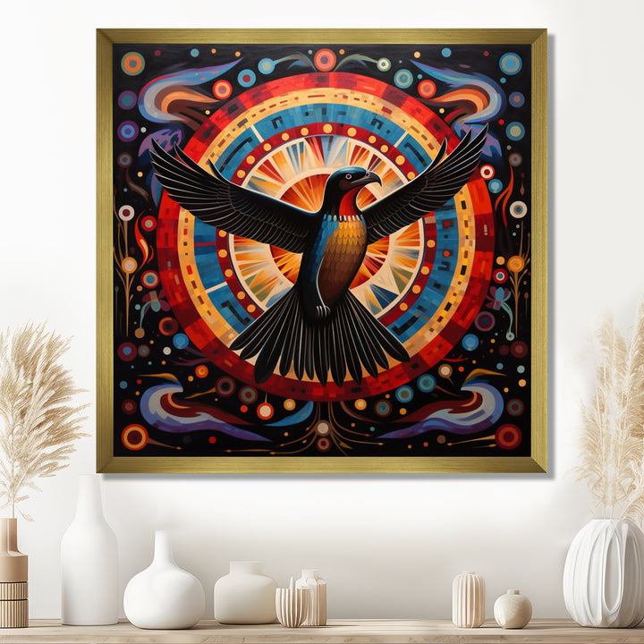 Majestic Black Eagle Ethnic Seal - Multi-Color Eagle Wall Art