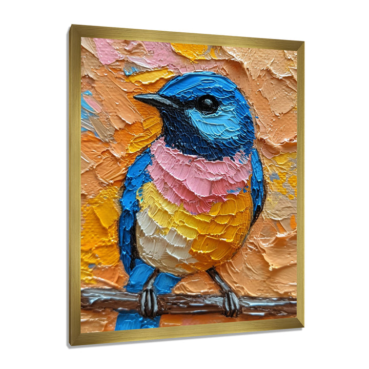 Blue Nightingale Bird On Branch - Multi-Color Bird Wall Art