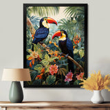 Three Toucans In Tropical Flower Jungle - Toucan Home Decor Art