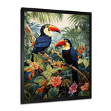 Three Toucans In Tropical Flower Jungle - Toucan Home Decor Art