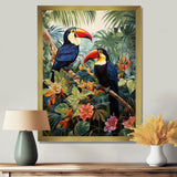 Three Toucans In Tropical Flower Jungle - Toucan Home Decor Art