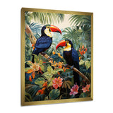Three Toucans In Tropical Flower Jungle - Toucan Home Decor Art