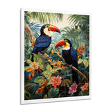 Three Toucans In Tropical Flower Jungle - Toucan Home Decor Art