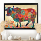 Colorful Flower Boho Bull - Bull Canvas Wall Art