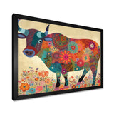 Colorful Flower Boho Bull - Bull Canvas Wall Art