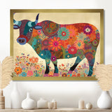 Colorful Flower Boho Bull - Bull Canvas Wall Art