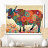 Colorful Flower Boho Bull - Bull Canvas Wall Art