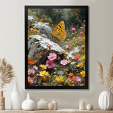 Tiger Swallowtail On Rock In Flower Field - Butterfly Wall Art Prints