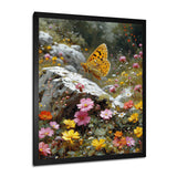 Tiger Swallowtail On Rock In Flower Field - Butterfly Wall Art Prints