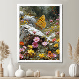 Tiger Swallowtail On Rock In Flower Field - Butterfly Wall Art Prints