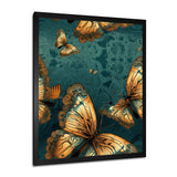 Golden Wings On Turquoise - Gold Butterfly Wall Art