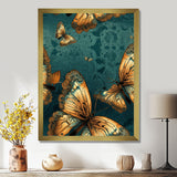 Golden Wings On Turquoise - Gold Butterfly Wall Art