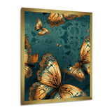 Golden Wings On Turquoise - Gold Butterfly Wall Art