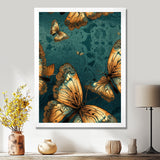 Golden Wings On Turquoise - Gold Butterfly Wall Art