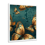 Golden Wings On Turquoise - Gold Butterfly Wall Art