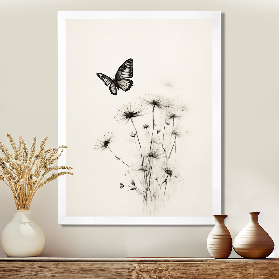 Butterfly Petals of Promise Minimal Monochrome - Butterfly Framed Canvas Art