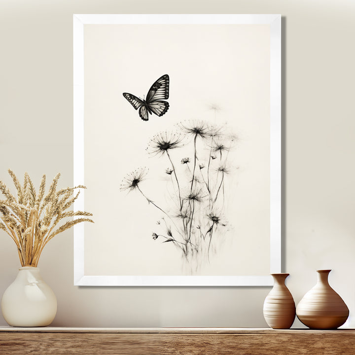Butterfly Petals of Promise Minimal Monochrome - Butterfly Framed Canvas Art