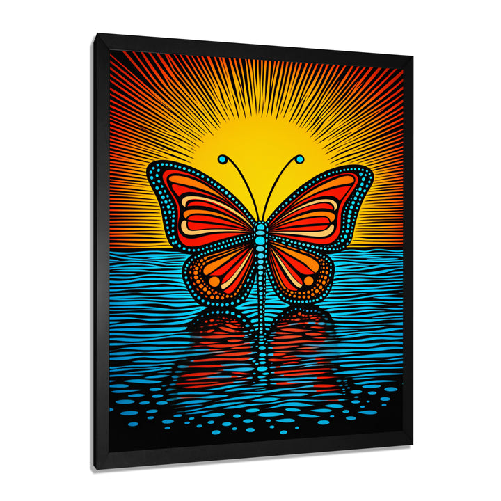 Glorious Butterfly On Red Blue - Butterfly Large Canvas Wall Art