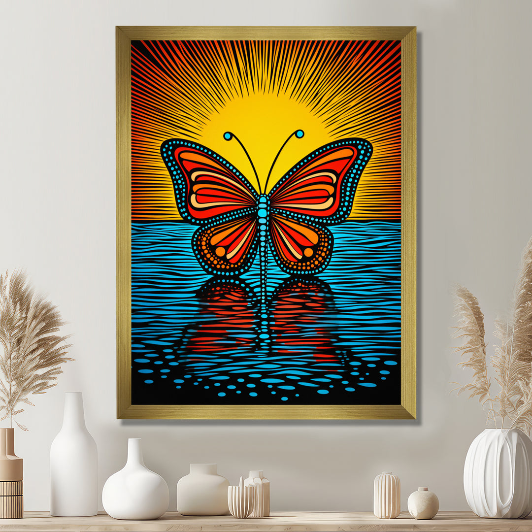 Glorious Butterfly On Red Blue - Butterfly Large Canvas Wall Art