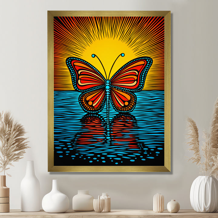 Glorious Butterfly On Red Blue - Butterfly Large Canvas Wall Art