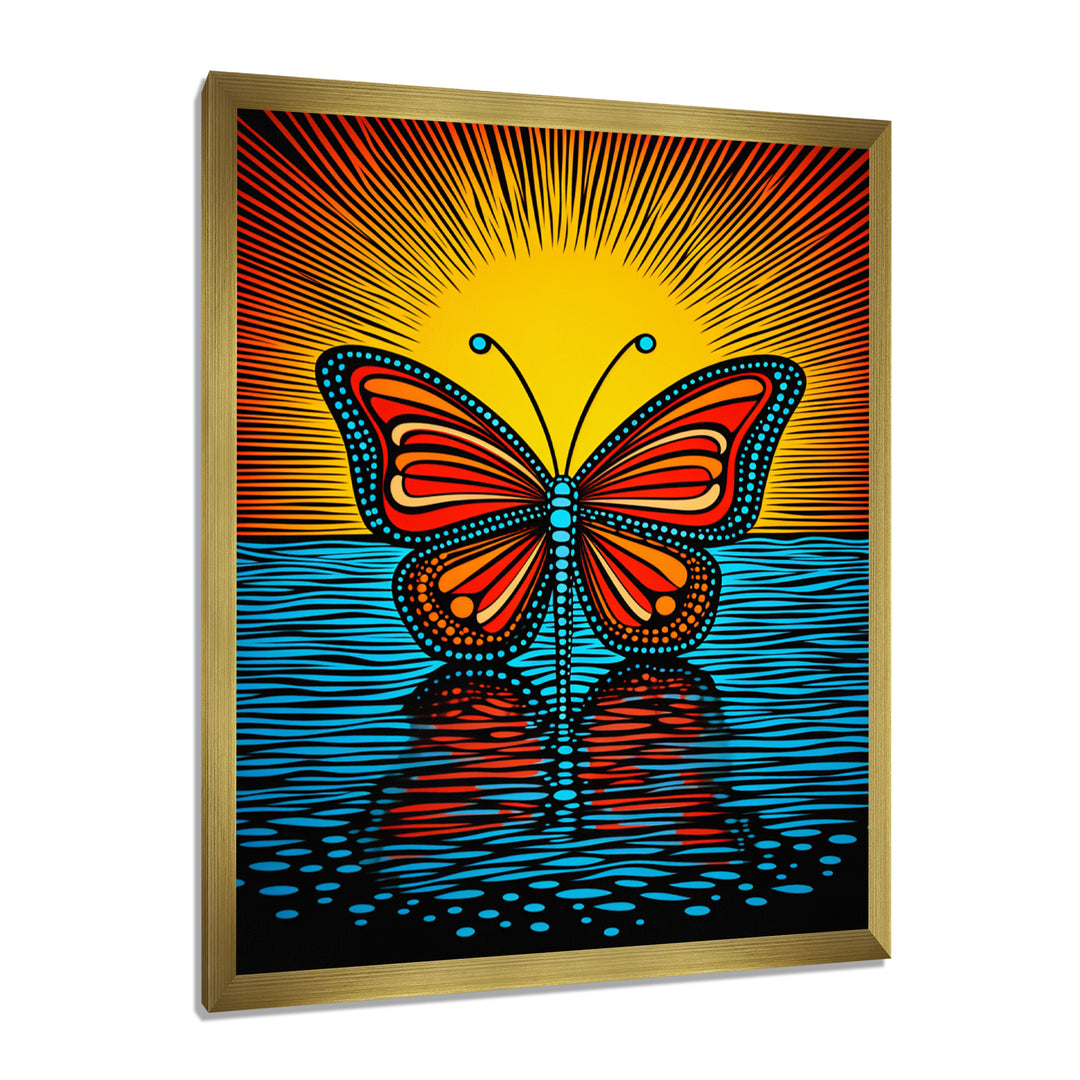 Glorious Butterfly On Red Blue - Butterfly Large Canvas Wall Art