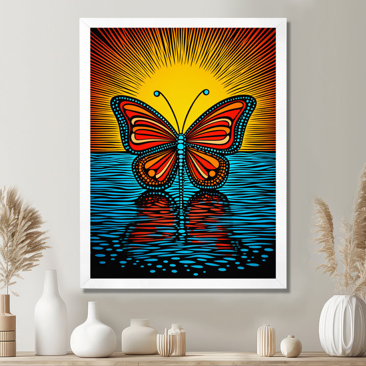 Glorious Butterfly On Red Blue - Butterfly Large Canvas Wall Art