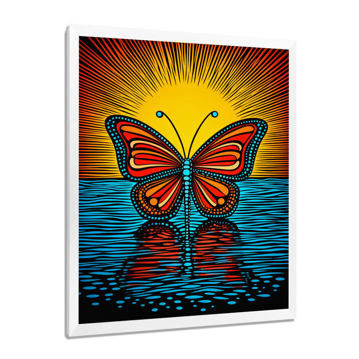 Glorious Butterfly On Red Blue - Butterfly Large Canvas Wall Art