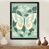 Butterfly White Wings On Retro Green - Butterfly Bedroom Wall Art