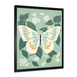Butterfly White Wings On Retro Green - Butterfly Bedroom Wall Art